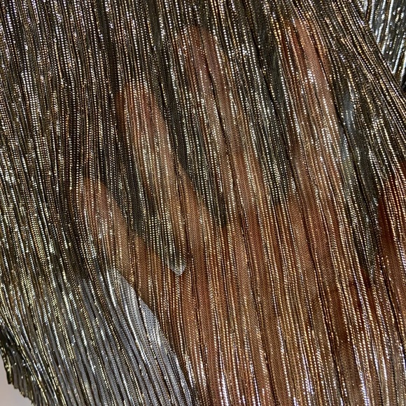 L’Agence Gold Metallic Sheer Top Smocked Neck Blouse - Picture 7 of 9